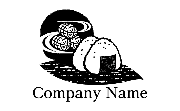 食べ物・おにぎり・米俵・和風・イラスト風・手描き・米所をイメージしたロゴデザイン